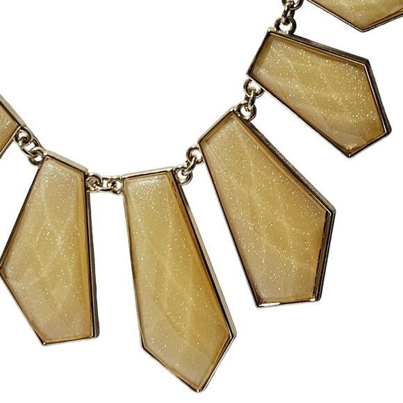 Gold Tone Geometric Statement Necklace Multi Shaped Yellow Pendants Jewelry - Picture 2 of 6